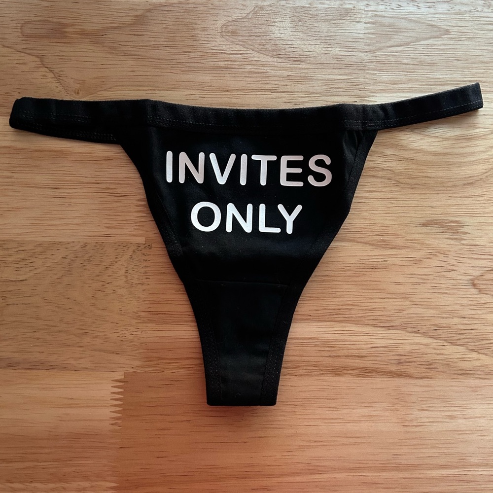 NWOT Sexy Black Thong Underwear with White Print